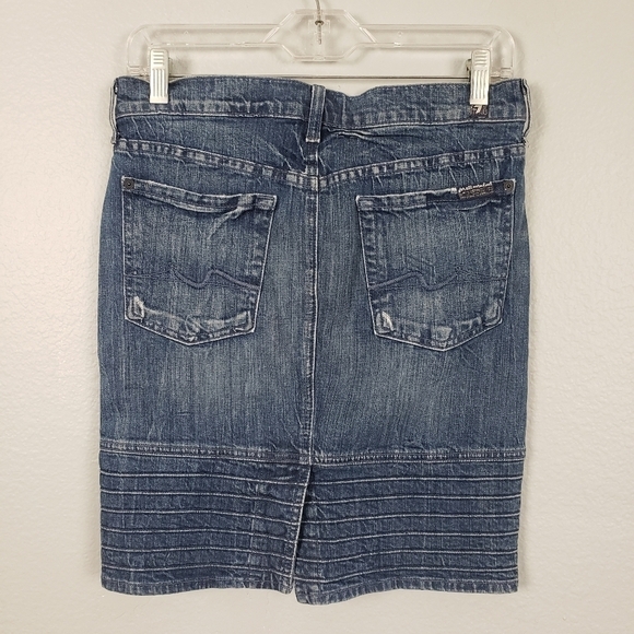 7FAMK Denim Pencil Skirt Ribbed Bottom Dark Wash Sz 27 - Picture 4 of 7